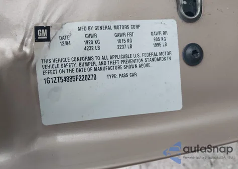 2005 Chevrolet Malibu Ls из США, поврежденный, VIN 1G1ZT54885F220270